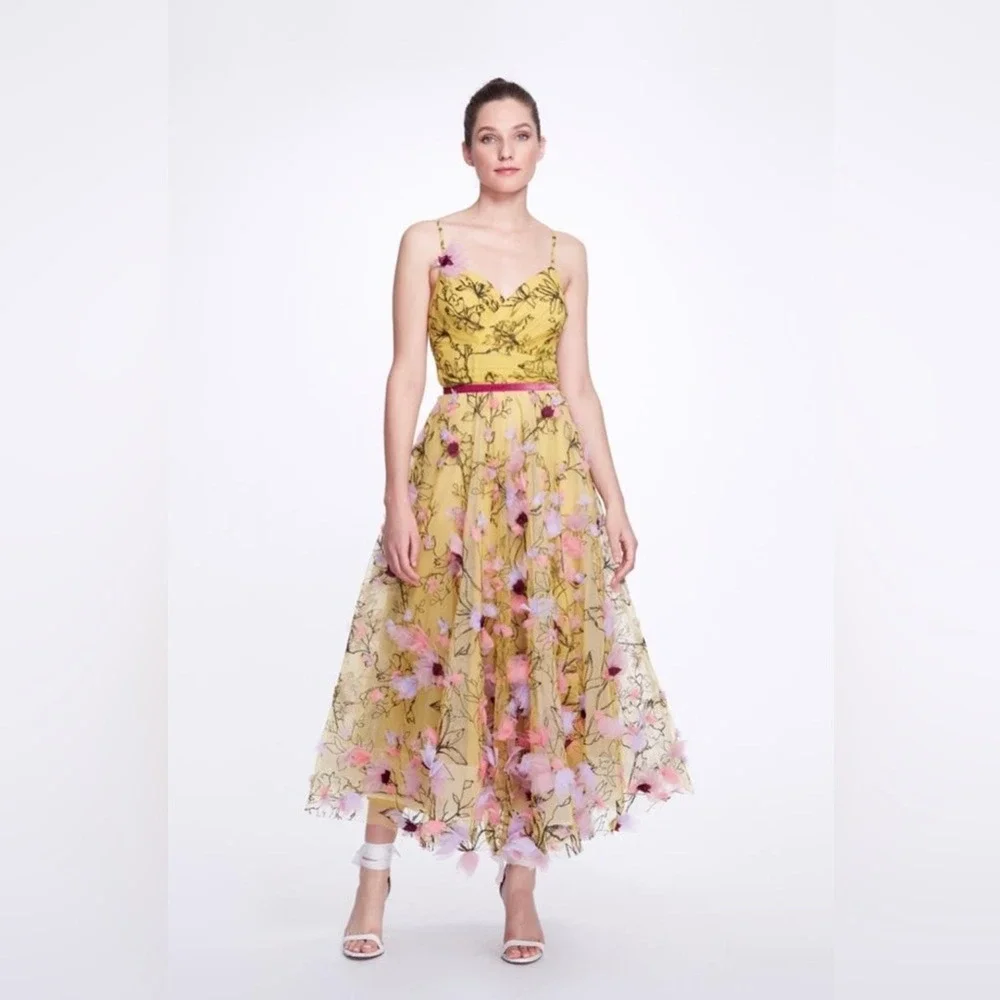 Marchesa tulle floral fairy whimsical wedding guest romantic‎ midi dress NWT